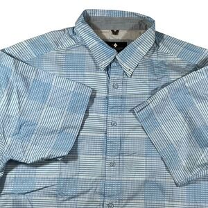 Argyleculture Button Down Mens XXL Blue White‎ Plaid Short Sleeve Stretch Shirt